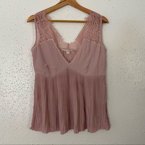 Nougat London Pink Lace Pleated Blouse | SIZE 4 | V Neckline | Shirt | Top Women
